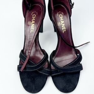 Chanel Black Suede Leather Strappy Sandal Heels Size 39/US 8.5 - *Authenticated*